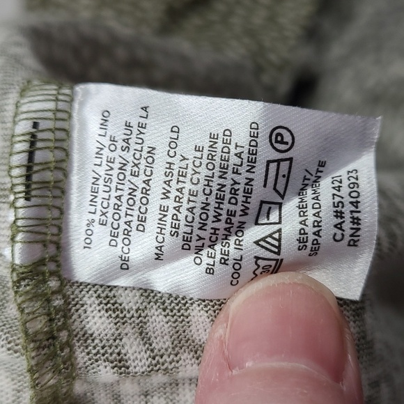 Loft SZ Small Top Green & White 100% Linen Cap Sleeve Lightweight - Picture 7 of 8